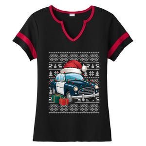 Xmas Style Ugly Santa Hat Police Car Christmas Gift Ladies Halftime Notch Neck Tee