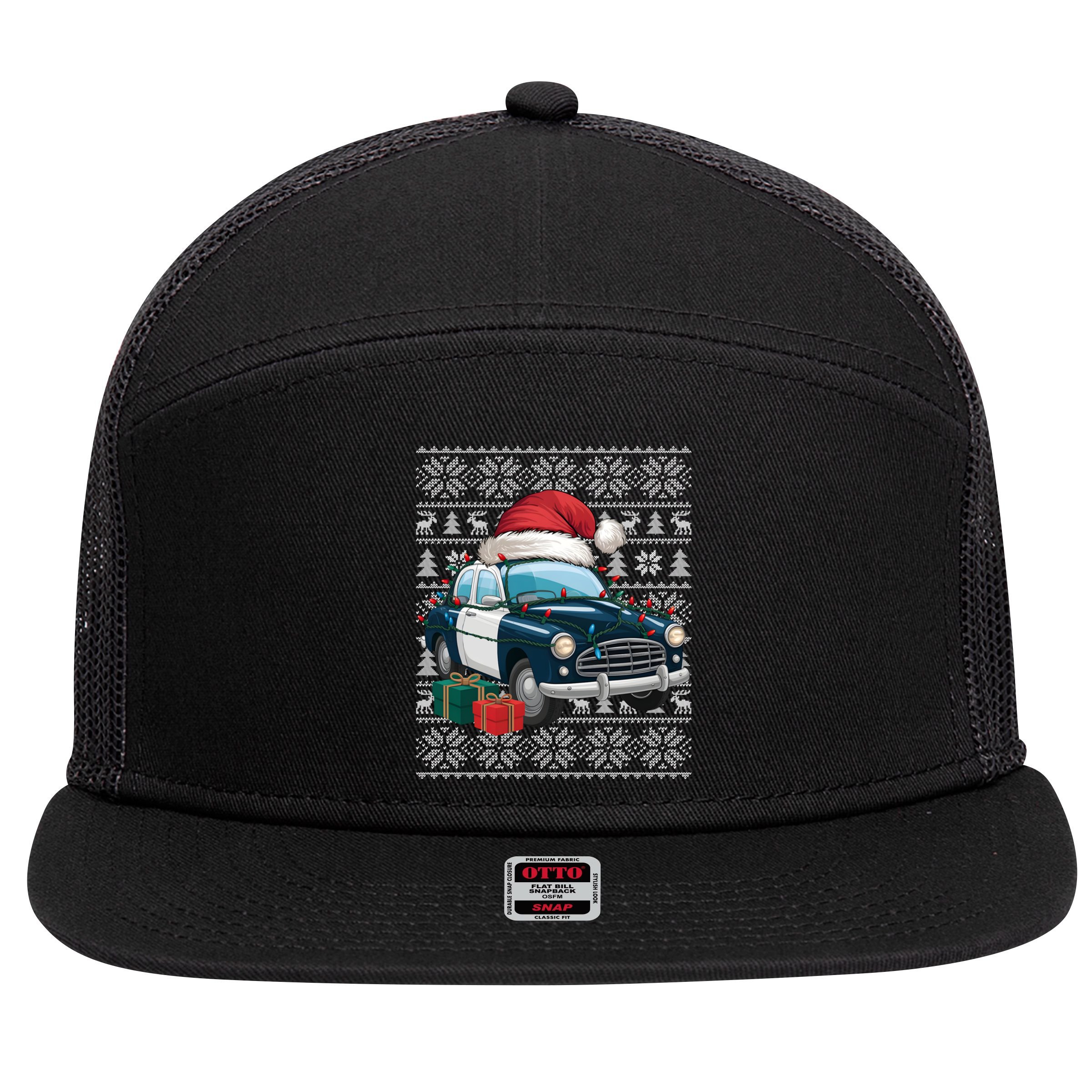Xmas Style Ugly Santa Hat Police Car Christmas Gift 7 Panel Mesh Trucker Snapback Hat