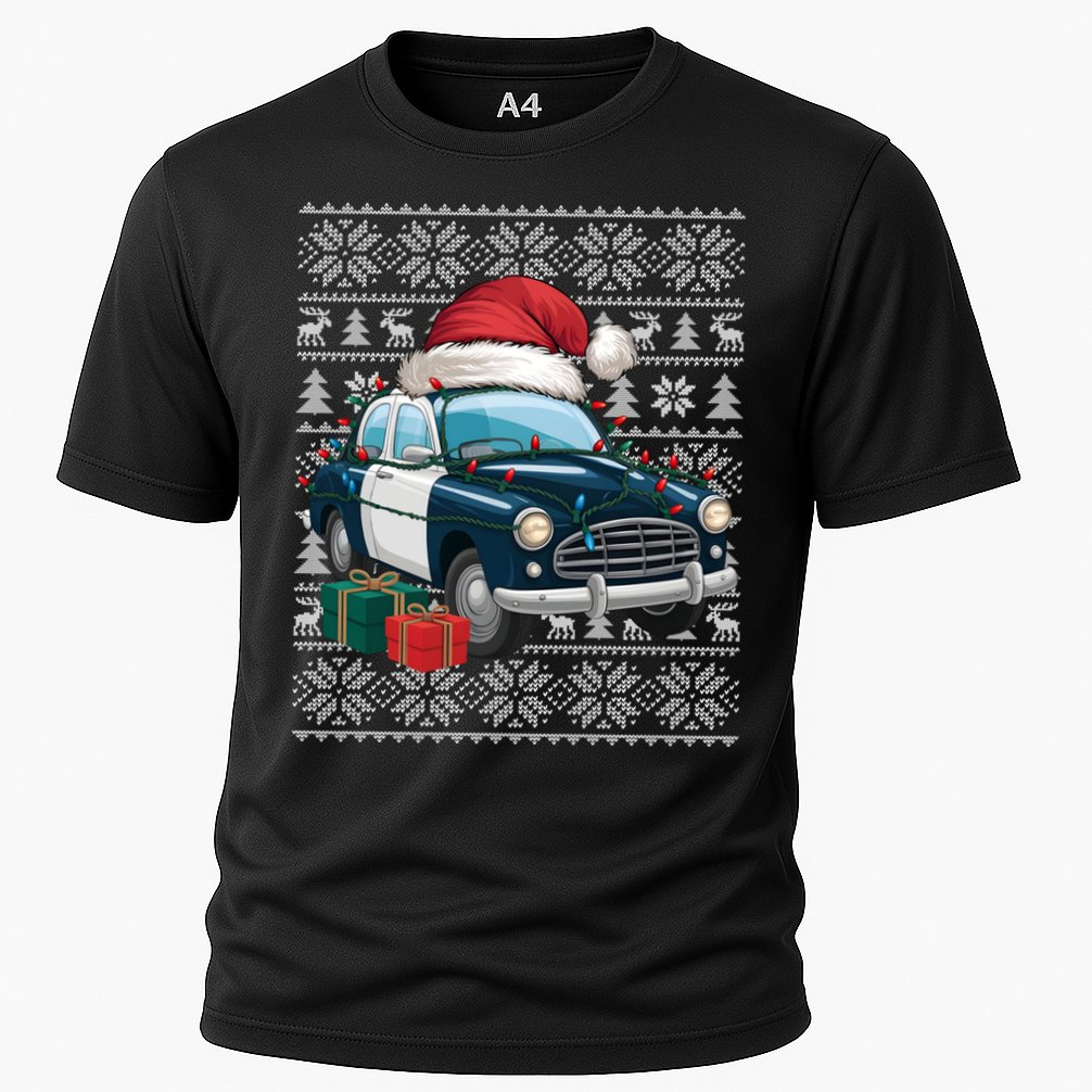 Xmas Style Ugly Santa Hat Police Car Christmas Gift Performance Shirt