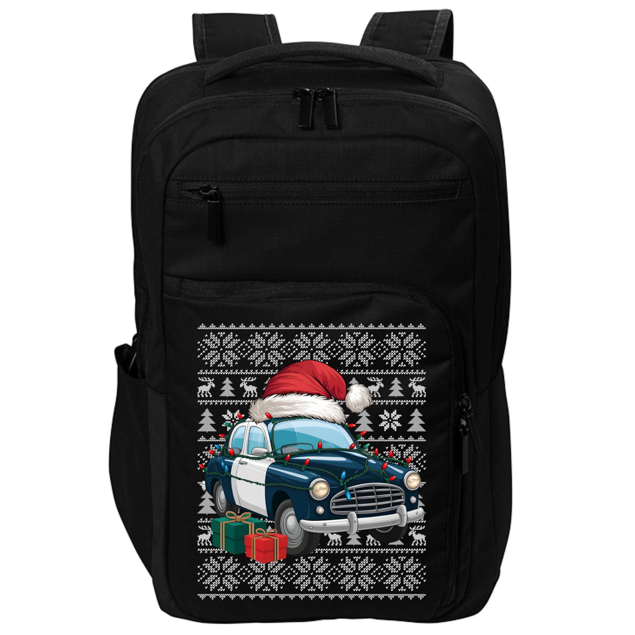 Xmas Style Ugly Santa Hat Police Car Christmas Gift Impact Tech Backpack