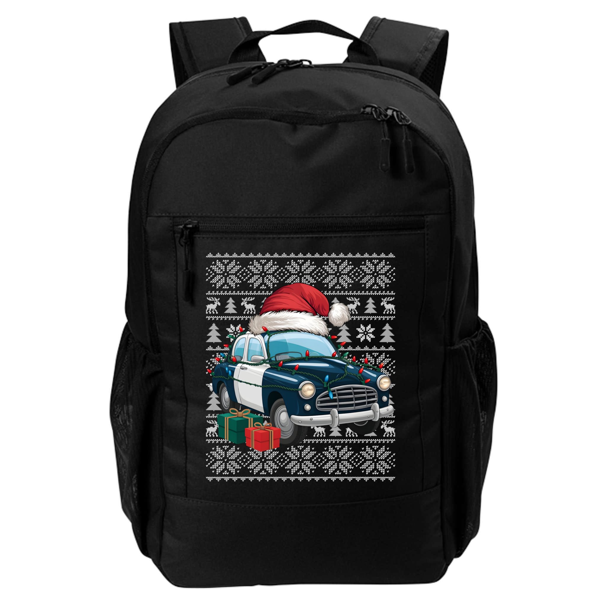 Xmas Style Ugly Santa Hat Police Car Christmas Gift Backpack
