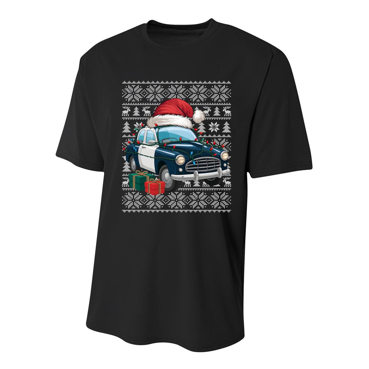 Xmas Style Ugly Santa Hat Police Car Christmas Gift Youth Performance Sprint T-Shirt