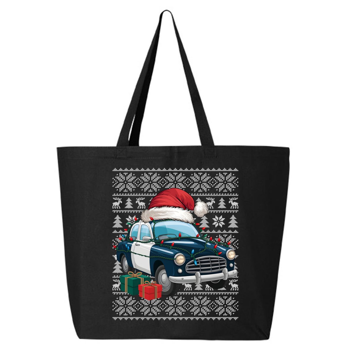 Xmas Style Ugly Santa Hat Police Car Christmas Gift 25L Jumbo Tote