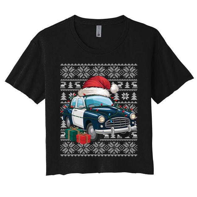 Xmas Style Ugly Santa Hat Police Car Christmas Gift Crop Top