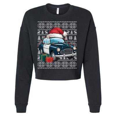 Xmas Style Ugly Santa Hat Police Car Christmas Gift Cropped Pullover Crew