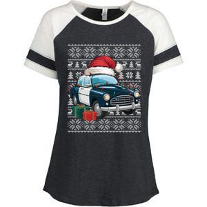 Xmas Style Ugly Santa Hat Police Car Christmas Gift Enza Ladies Jersey Colorblock Tee