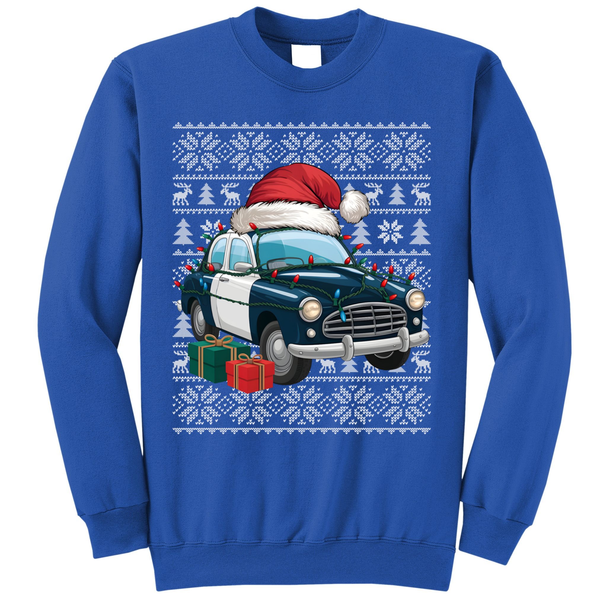 Xmas Style Ugly Santa Hat Police Car Christmas Gift Sweatshirt