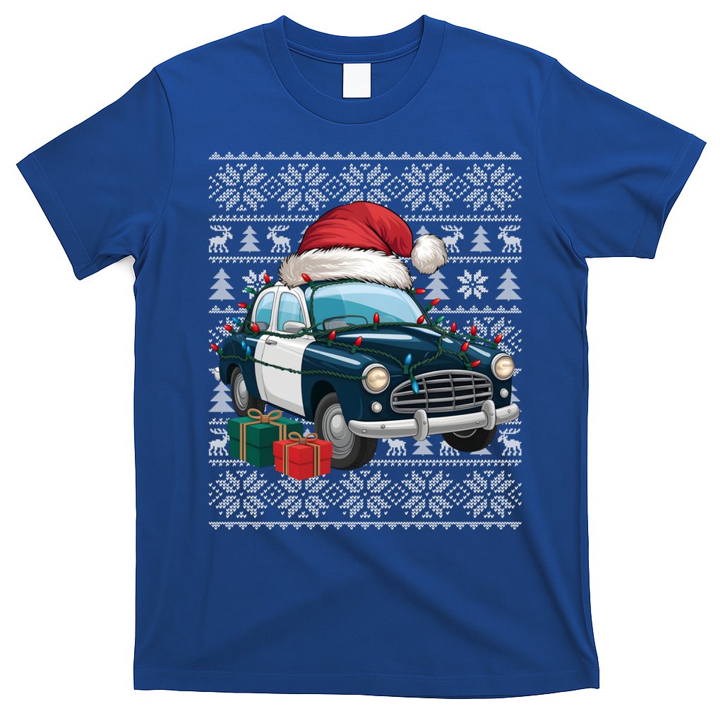 Xmas Style Ugly Santa Hat Police Car Christmas Gift T-Shirt