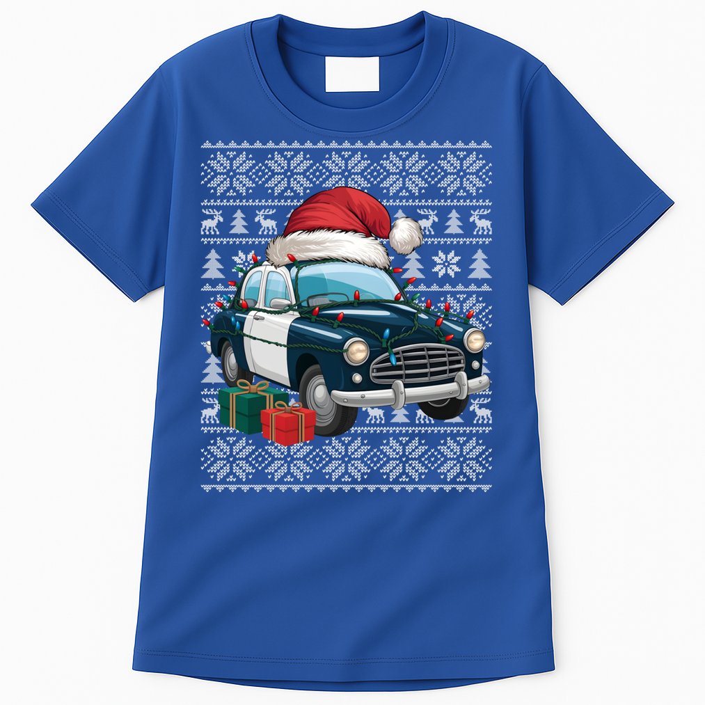 Xmas Style Ugly Santa Hat Police Car Christmas Gift Tall T-Shirt