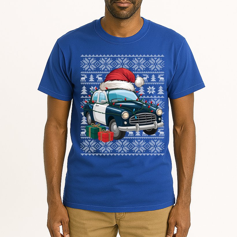 Xmas Style Ugly Santa Hat Police Car Christmas Gift Tall T-Shirt
