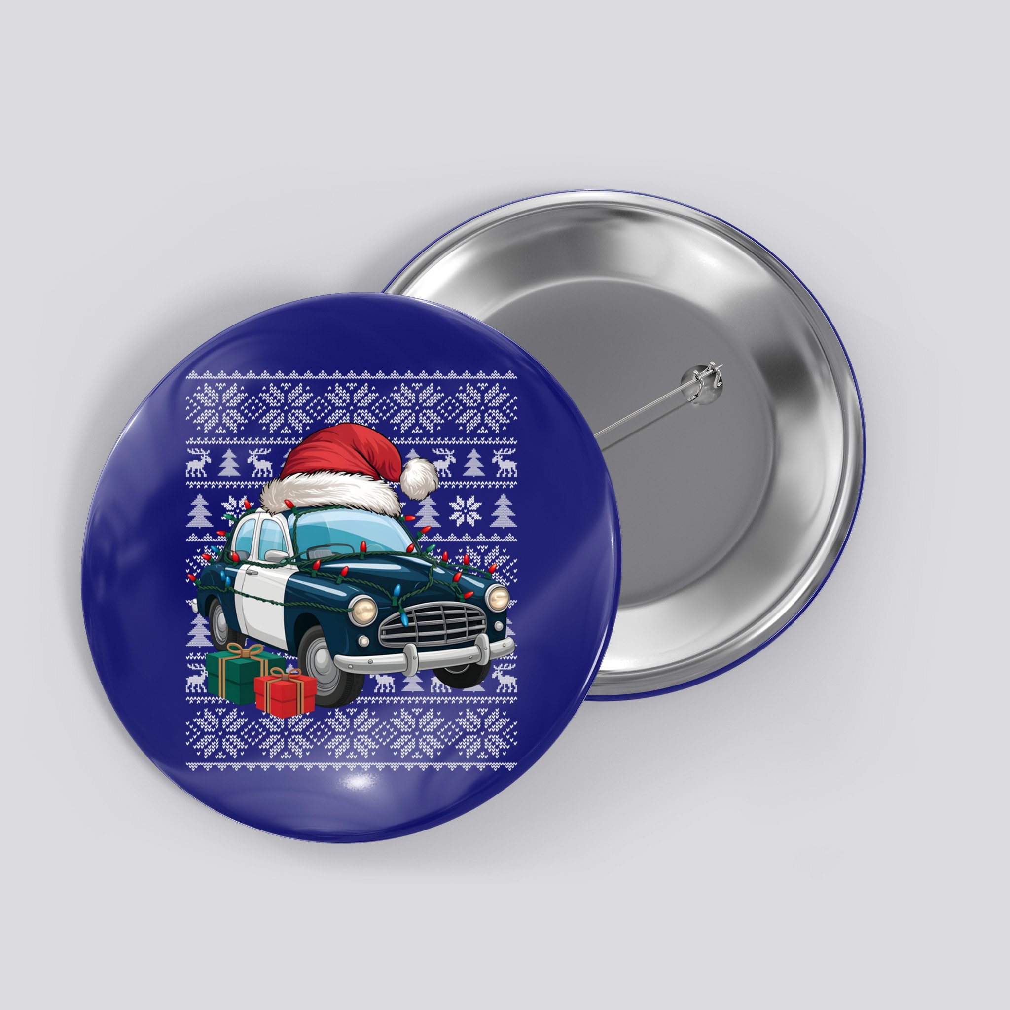 Xmas Style Ugly Santa Hat Police Car Christmas Gift Button