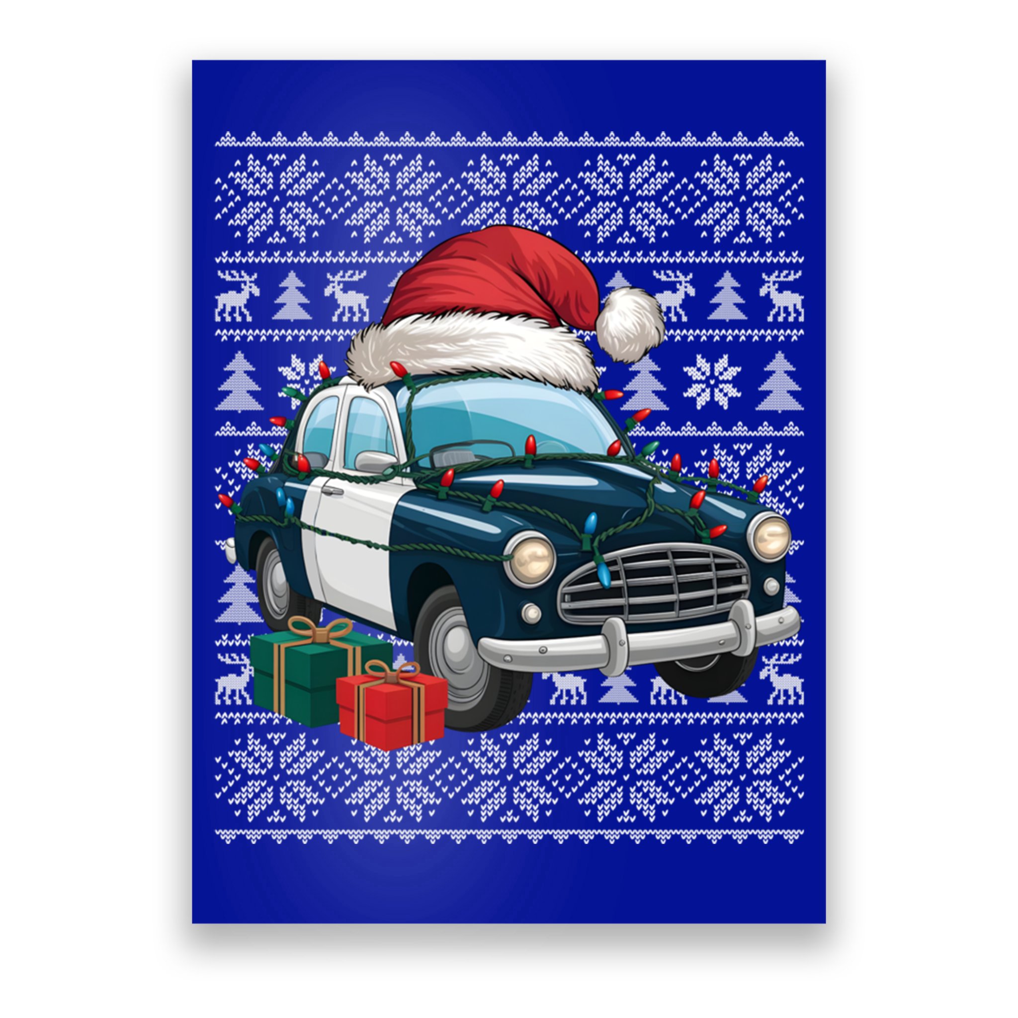 Xmas Style Ugly Santa Hat Police Car Christmas Gift Poster