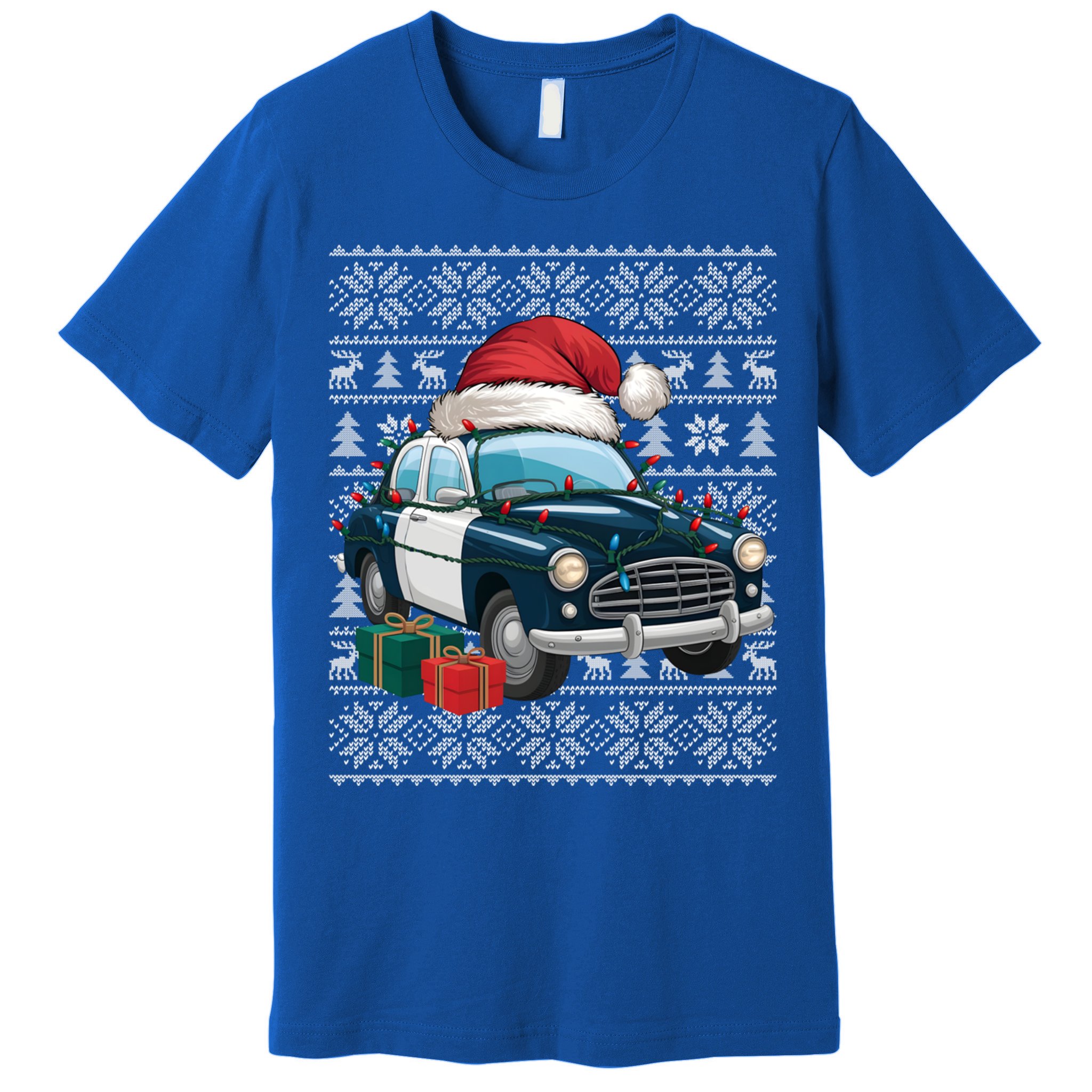 Xmas Style Ugly Santa Hat Police Car Christmas Gift Premium T-Shirt