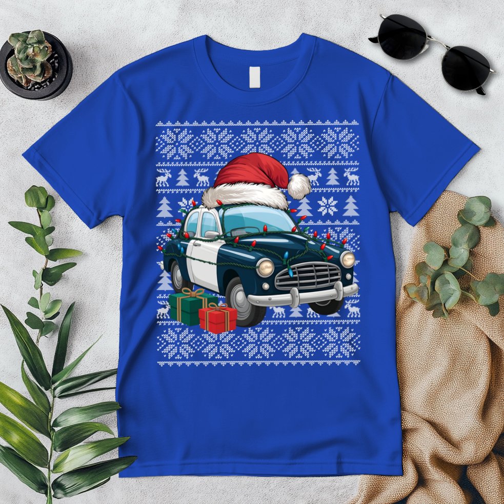 Xmas Style Ugly Santa Hat Police Car Christmas Gift Premium T-Shirt