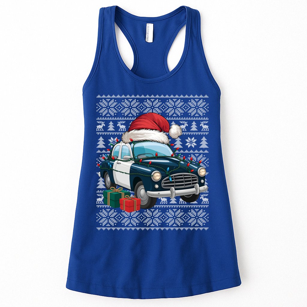 Xmas Style Ugly Santa Hat Police Car Christmas Gift Womens Tank Top