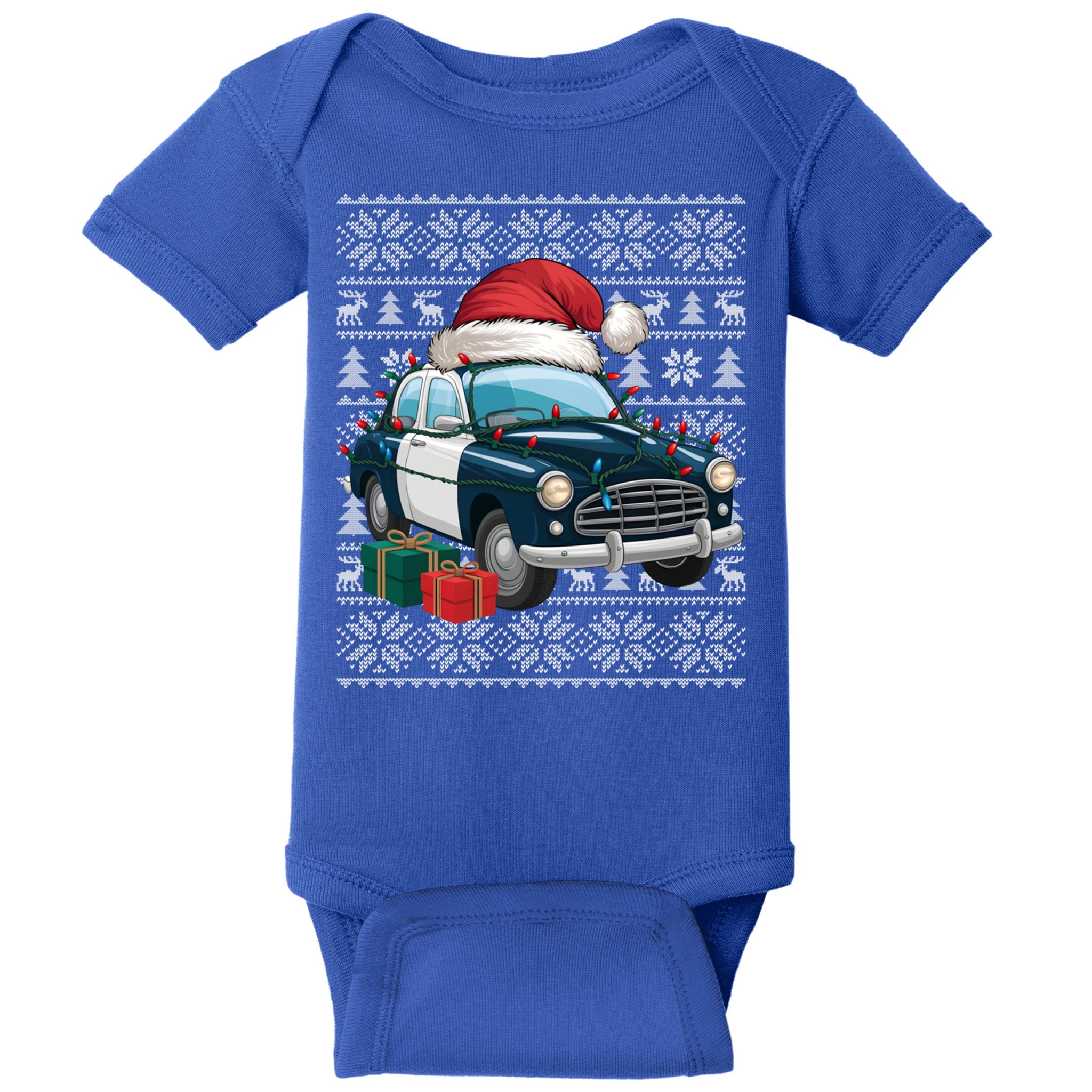 Xmas Style Ugly Santa Hat Police Car Christmas Gift Baby Bodysuit