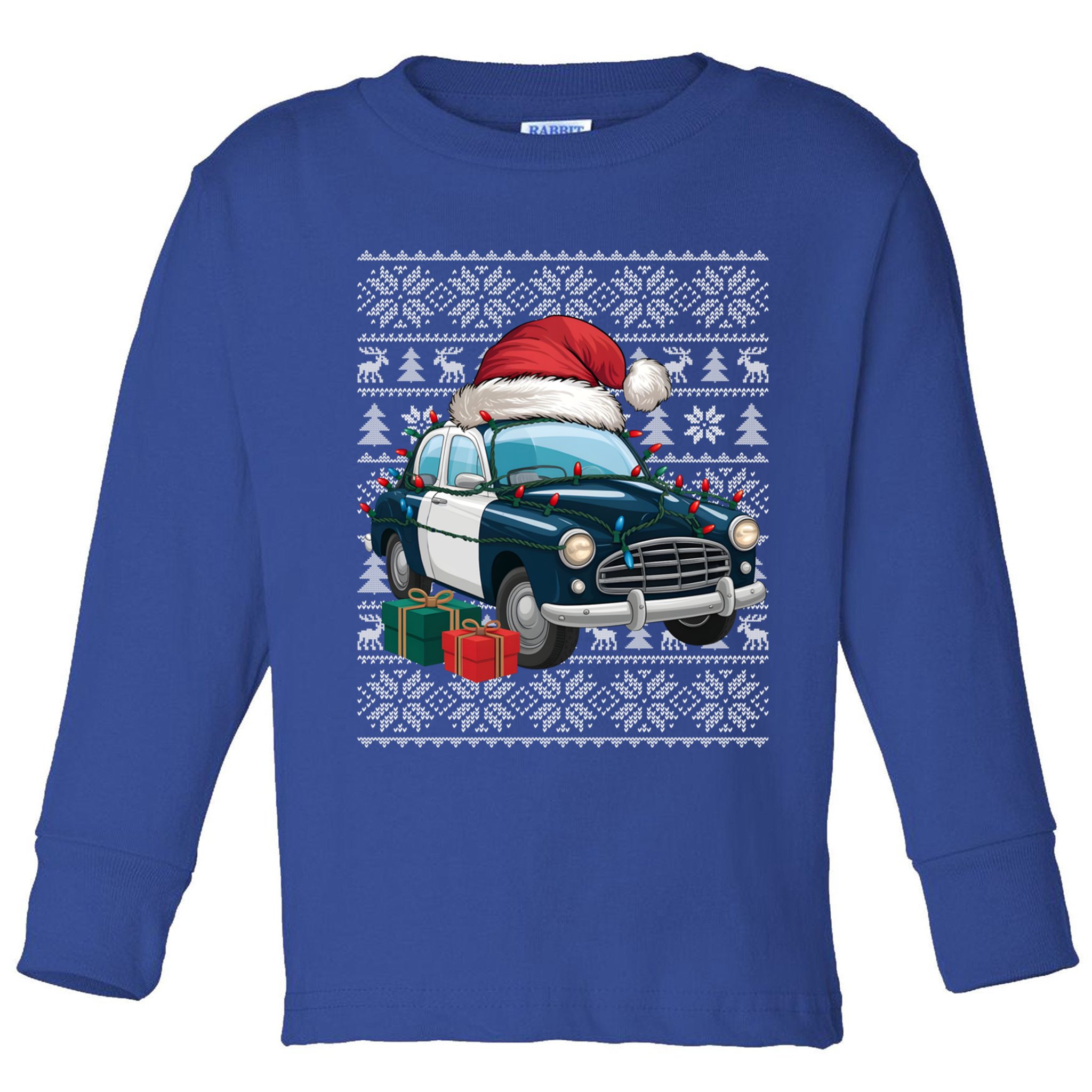 Xmas Style Ugly Santa Hat Police Car Christmas Gift Toddler Long Sleeve Shirt