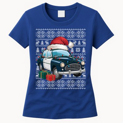 Xmas Style Ugly Santa Hat Police Car Christmas Gift Womens T-Shirt