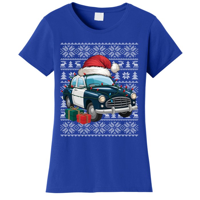 Xmas Style Ugly Santa Hat Police Car Christmas Gift Women's T-Shirt