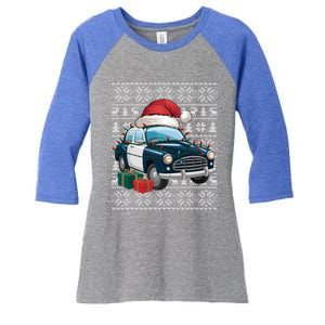 Xmas Style Ugly Santa Hat Police Car Christmas Gift Women's Tri-Blend 3/4-Sleeve Raglan Shirt