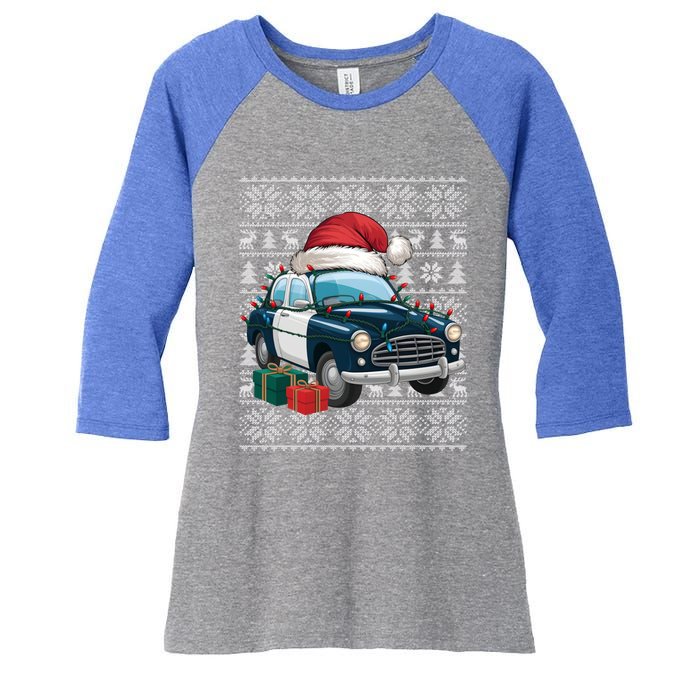 Xmas Style Ugly Santa Hat Police Car Christmas Gift Women's Tri-Blend 3/4-Sleeve Raglan Shirt