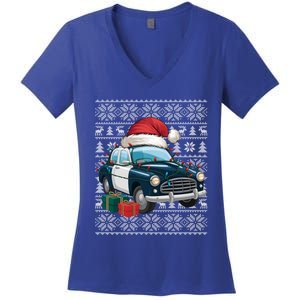 Xmas Style Ugly Santa Hat Police Car Christmas Gift Women's V-Neck T-Shirt