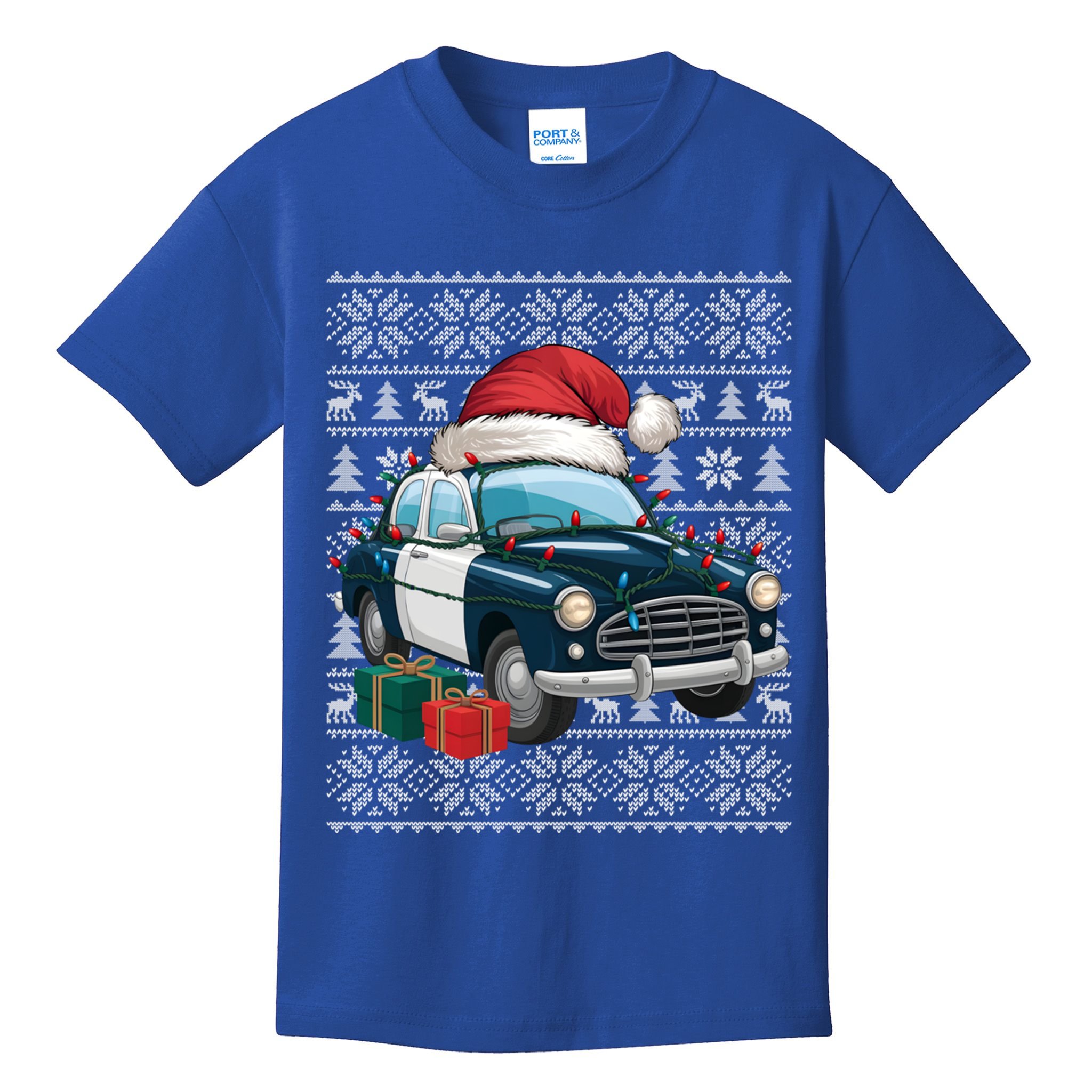 Xmas Style Ugly Santa Hat Police Car Christmas Gift Kids T-Shirt