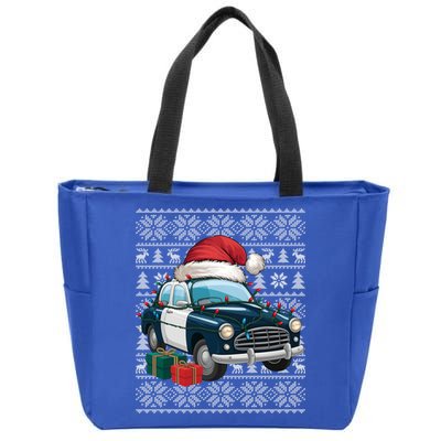 Xmas Style Ugly Santa Hat Police Car Christmas Gift Zip Tote Bag