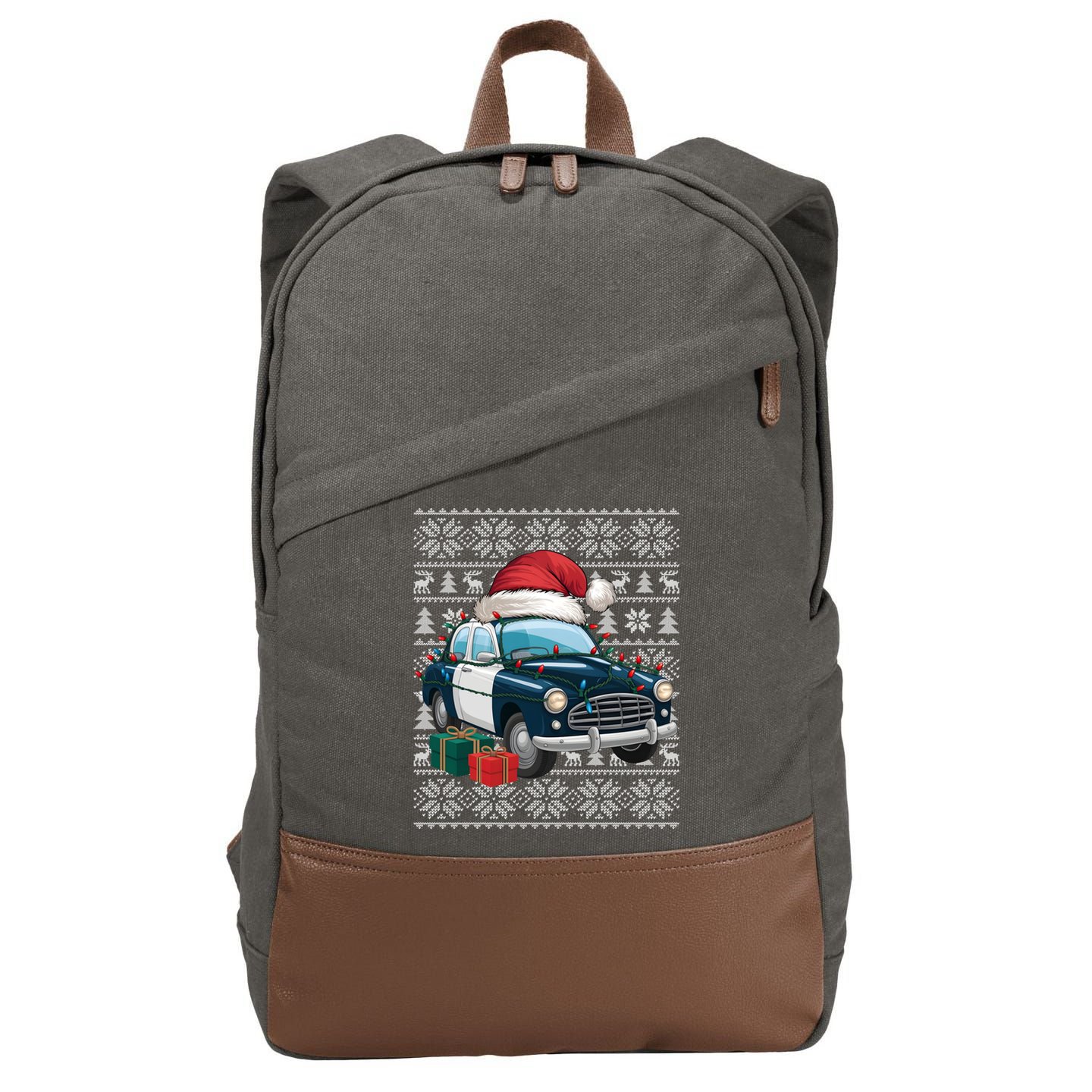 Xmas Style Ugly Santa Hat Police Car Christmas Gift Cotton Canvas Backpack