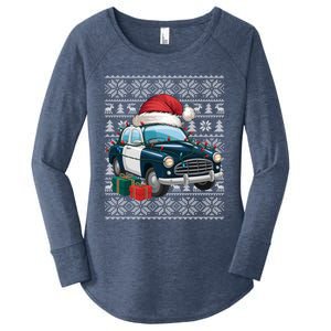 Xmas Style Ugly Santa Hat Police Car Christmas Gift Women's Perfect Tri Tunic Long Sleeve Shirt