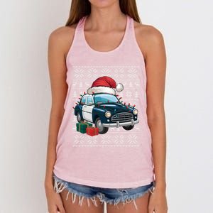 Xmas Style Ugly Santa Hat Police Car Christmas Gift Women's Knotted Racerback Tank