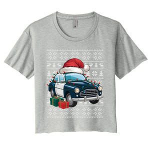 Xmas Style Ugly Santa Hat Police Car Christmas Gift Women's Crop Top Tee