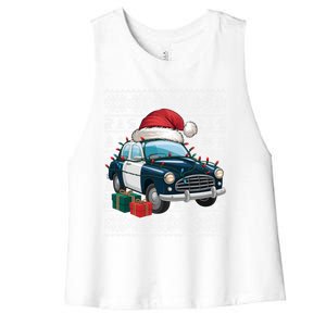 Xmas Style Ugly Santa Hat Police Car Christmas Gift Women's Racerback Cropped Tank