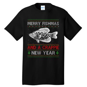 Xmas Santa Ugly Merry Fishmas Crappie Fish Christmas Tall T-Shirt