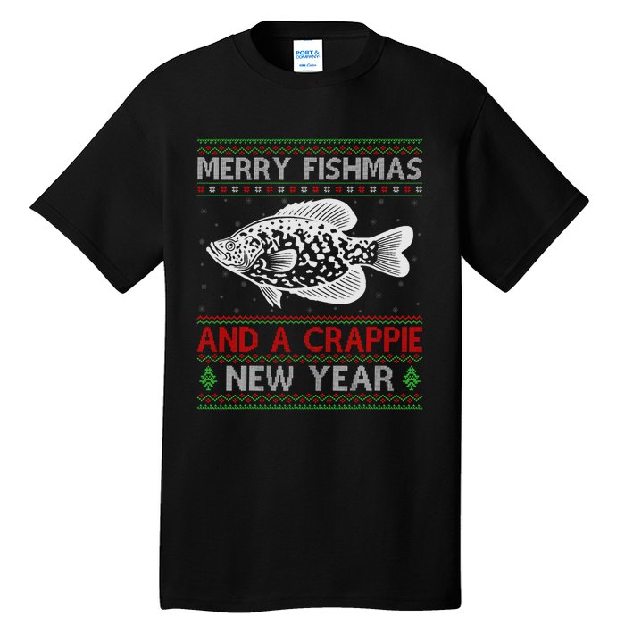 Xmas Santa Ugly Merry Fishmas Crappie Fish Christmas Tall T-Shirt