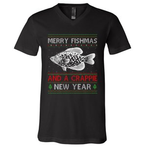 Xmas Santa Ugly Merry Fishmas Crappie Fish Christmas V-Neck T-Shirt