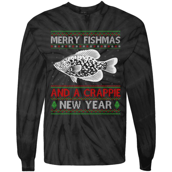 Xmas Santa Ugly Merry Fishmas Crappie Fish Christmas Tie-Dye Long Sleeve Shirt