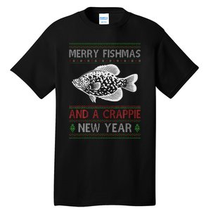 Xmas Santa Ugly Merry Fishmas Crappie Fish Christmas Tall T-Shirt