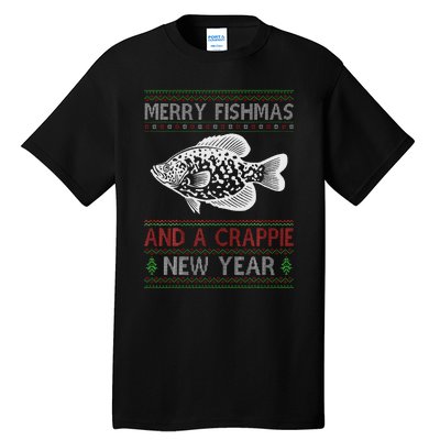 Xmas Santa Ugly Merry Fishmas Crappie Fish Christmas Tall T-Shirt