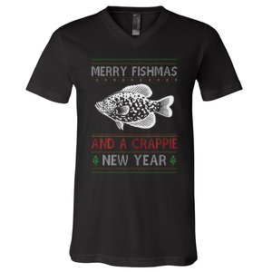 Xmas Santa Ugly Merry Fishmas Crappie Fish Christmas V-Neck T-Shirt