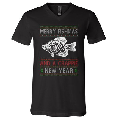 Xmas Santa Ugly Merry Fishmas Crappie Fish Christmas V-Neck T-Shirt