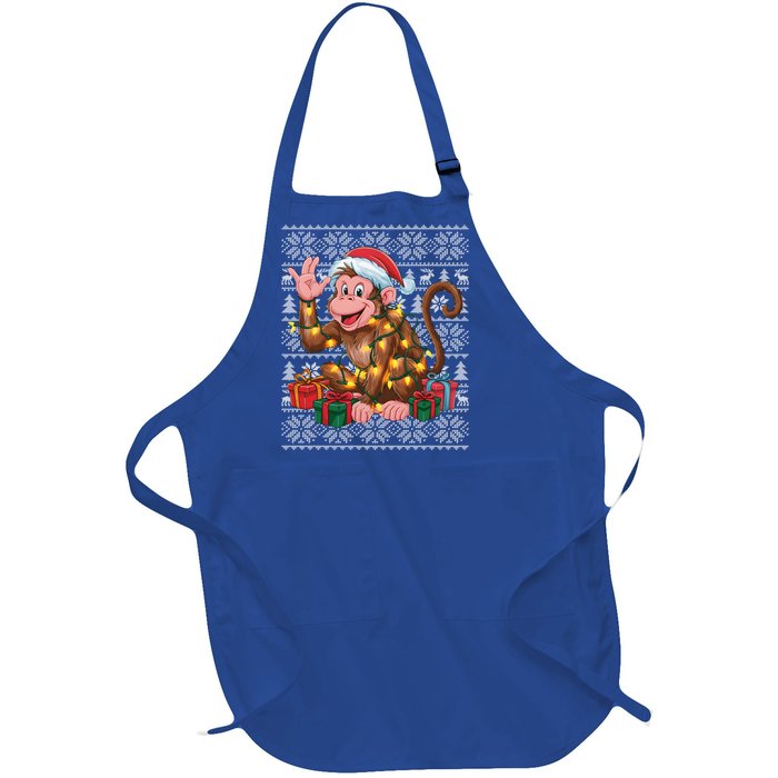 Xmas Style Ugly Santa Hat Monkey Christmas Gift Full-Length Apron With Pockets