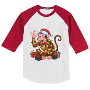 Xmas Style Ugly Santa Hat Monkey Christmas Gift Kids Colorblock Raglan Jersey