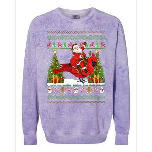 Xmas Sweater Ugly Santa Riding Cardinal Bird Christmas Gift Colorblast Crewneck Sweatshirt