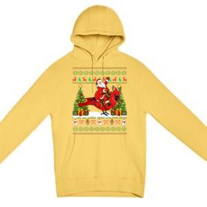 Xmas Sweater Ugly Santa Riding Cardinal Bird Christmas Gift Premium Pullover Hoodie