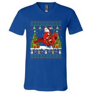 Xmas Sweater Ugly Santa Riding Cardinal Bird Christmas Gift V-Neck T-Shirt