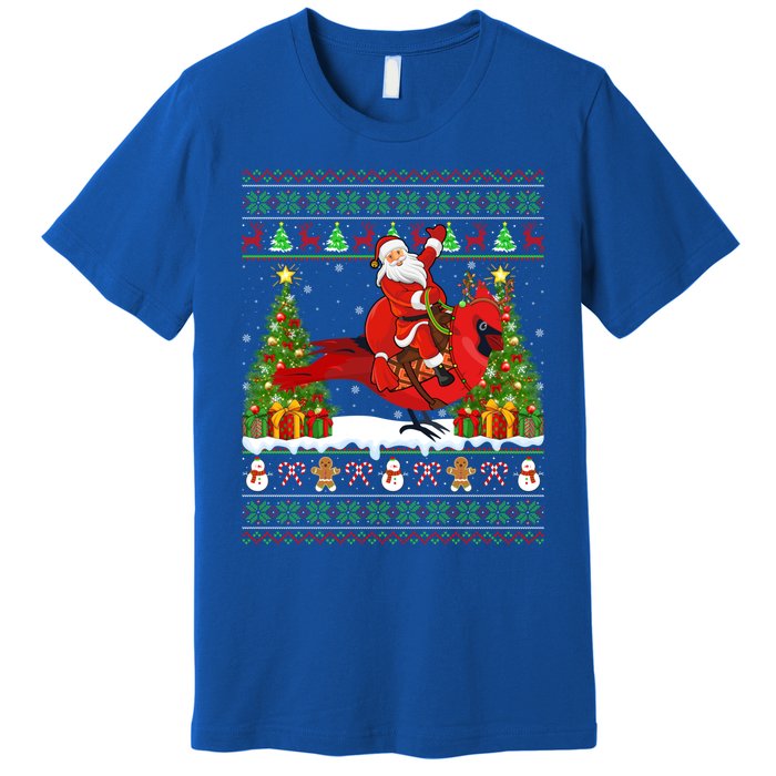 Xmas Sweater Ugly Santa Riding Cardinal Bird Christmas Gift Premium T-Shirt