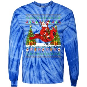 Xmas Sweater Ugly Santa Riding Cardinal Bird Christmas Gift Tie-Dye Long Sleeve Shirt