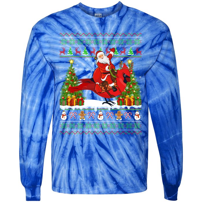 Xmas Sweater Ugly Santa Riding Cardinal Bird Christmas Gift Tie-Dye Long Sleeve Shirt