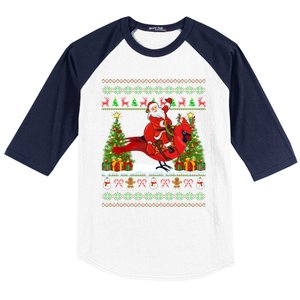 Xmas Sweater Ugly Santa Riding Cardinal Bird Christmas Gift Baseball Sleeve Shirt